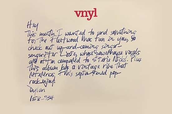 Hand Note from our curator Dylan in our VNYL review November 2016